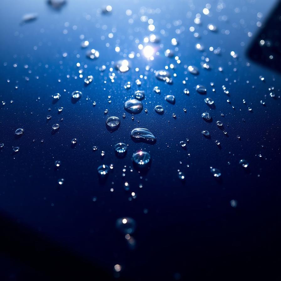 Water beading on navy paint protected by a hydrophobic ceramic coating